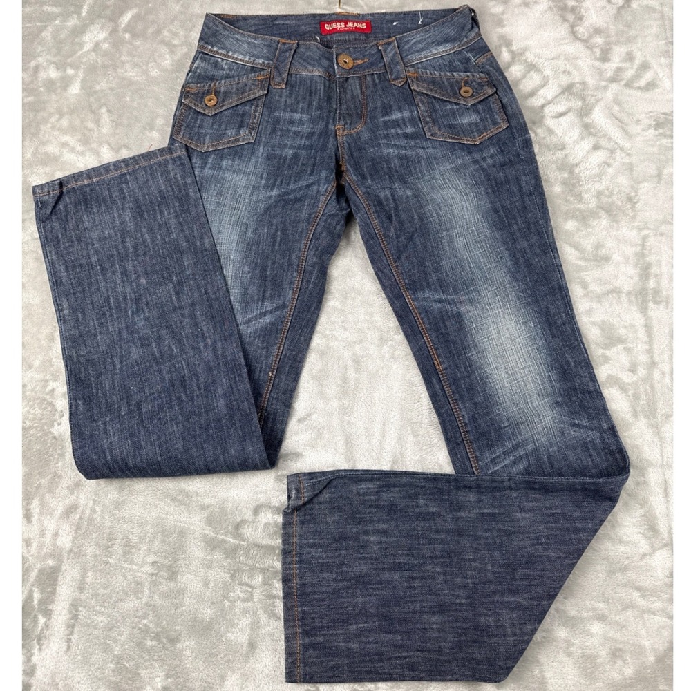 Guess Jeans Womens 26 Low Rise Bootcut Dark Wash Blue Denim Flap Pocket Q715C012
